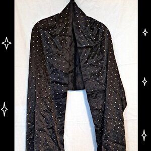 VINTAGE SILKY SATIN RHINESTONE WRAP SHRUG SHAWL ~SUPER SPARKLY & SHIMMERY~ BLACK
